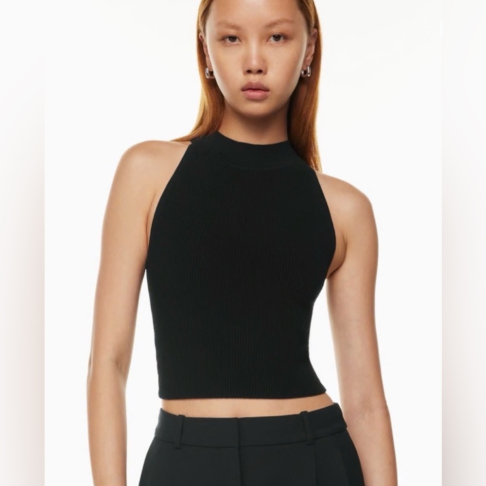 Aritzia Babaton High Neck Crop Ribbed Top Tank Black XL